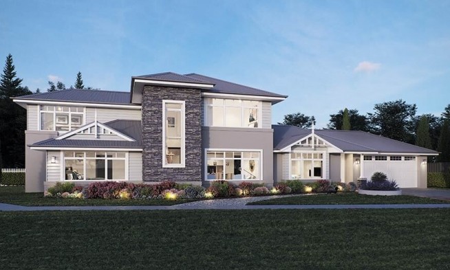 hampton facade double storey acreage home design